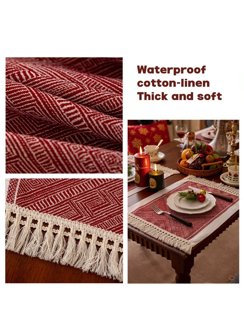 San Yi 1pc Woven Table Runner with Fringe Tassels – Boho Farmhouse Style 35cm*180cm Rectangular Table Cover for Dining Room, Home, Party, Hotel, Restaurant, Baby Shower, Thanksgiving, Easter, Christmas, Valentine’s Day Decor - Image 2